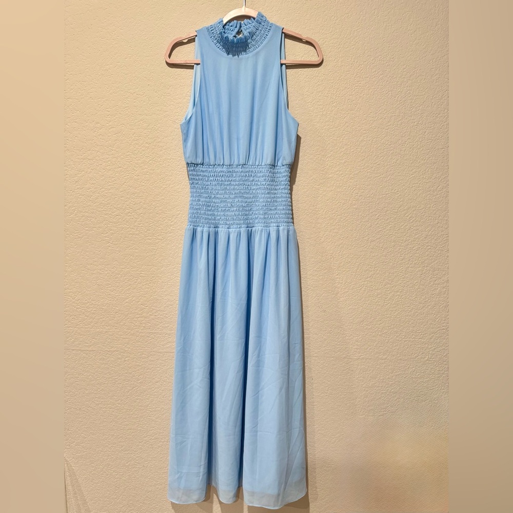 Alexia Admor Midi Dress Women’s Medium Blue Ruched Halter Stretch Lightweight